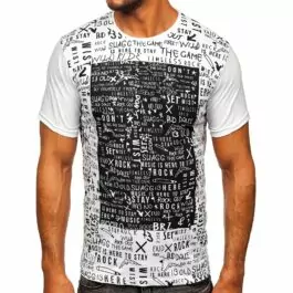 Vit T-shirt Med Svarta Detaljer Printed - Herrtröja
