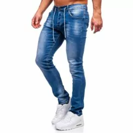 Slitna jeans med snören - Blå