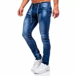 Slitna jeans med snören - Mörkblå