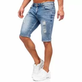 Ljusblåa slitna jeansshorts - Herrshorts