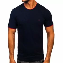 Mörkblå kortärmad med röda delaljer - Herr T-shirt framifrån