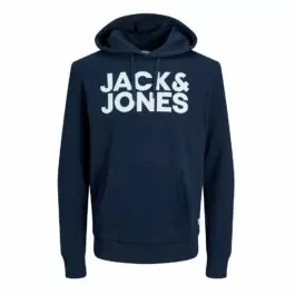 Huvtröja från JACK & JONES - Mörkblå hoodie med tryck