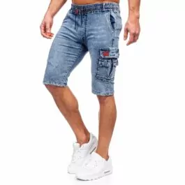 Blåa jeansshorts herr med en extra cargoficka