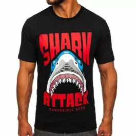 Svart kortärmad tröja - T-shirt SHARK ATTACK framifrån