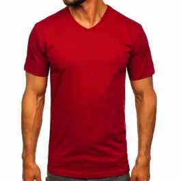 Vinröd T-shirt - V-ringad herrtröja framifrån