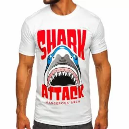 Vit kortärmad tröja - T-shirt SHARK ATTACK framifrån