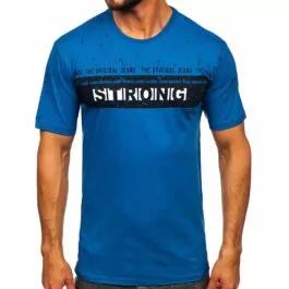 Blå kortärmad tröja Strong - T-shirt framifrån