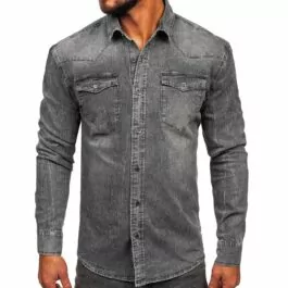 Grafitgrå herrskjorta - Jeansskjorta framifrån