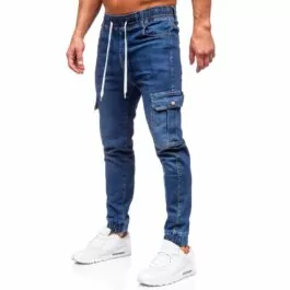 Byxa med benfickor - Jeans joggers blå