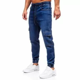 Mörkblå byxa med benfickor - Jeans joggers