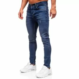 Slim fit jeans mörkblå - Lätt slitna