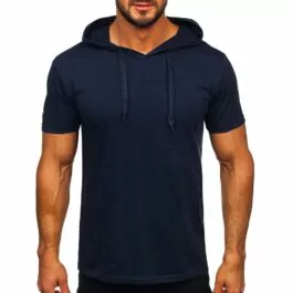 Mörkblå t-shirt med luva - Herrtröja framifrån