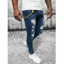 Slitna jeans - Mörkblåa med hängsmycke