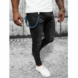 Slitna jeans med hängsmycke - Svarta herr