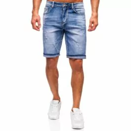 Slitna shorts herr - Ljusblåa jeansshorts