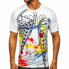 T-shirt Vit - Färgglatt mönster herr