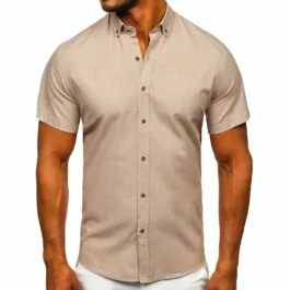 Skjorta med korta ärmar - Beige herrskjorta