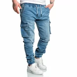 Cargo byxor herr - jeans joggers ljusblåa med stretch
