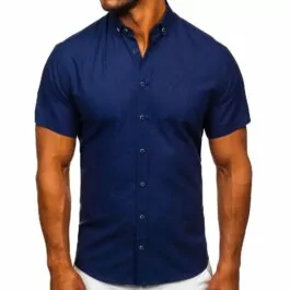 Skjorta med korta ärmar - Mörkblå herrskjorta