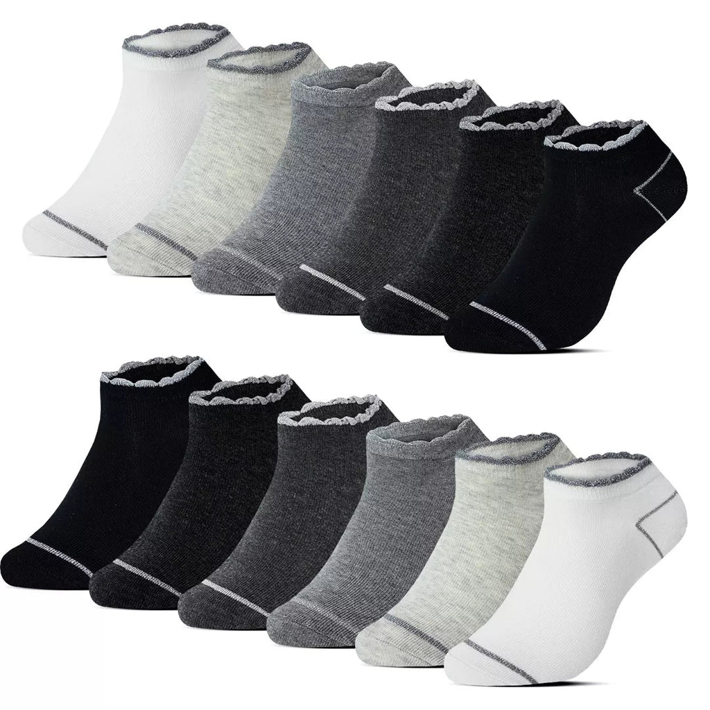 12-pack dam ankelstrumpor BENYSØN® i bomull med sömlös tå och flerfärgade designer