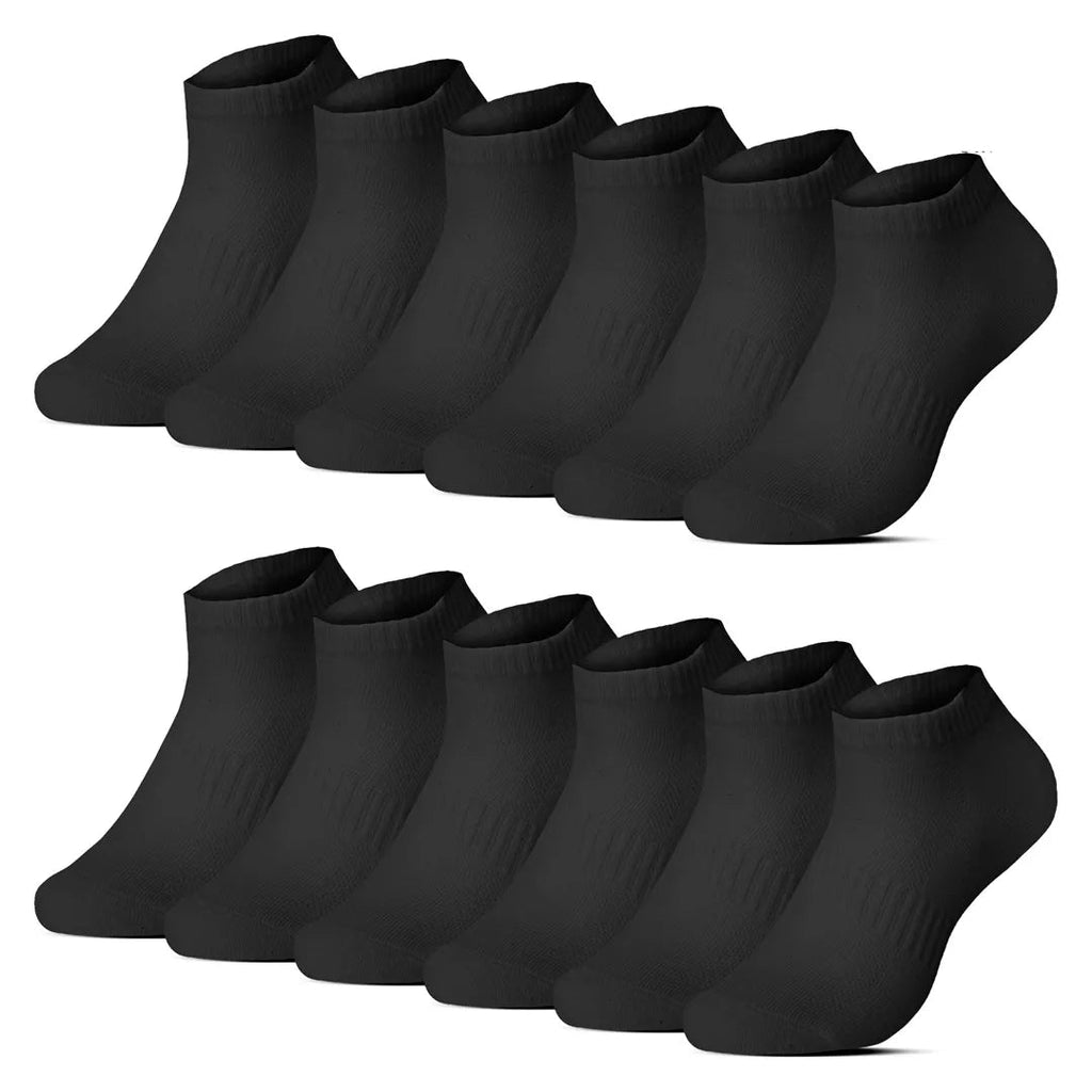 12-pack svarta ankelstrumpor BENYSØN® i premiumbomull med sömlös tå och ventilerande mesh