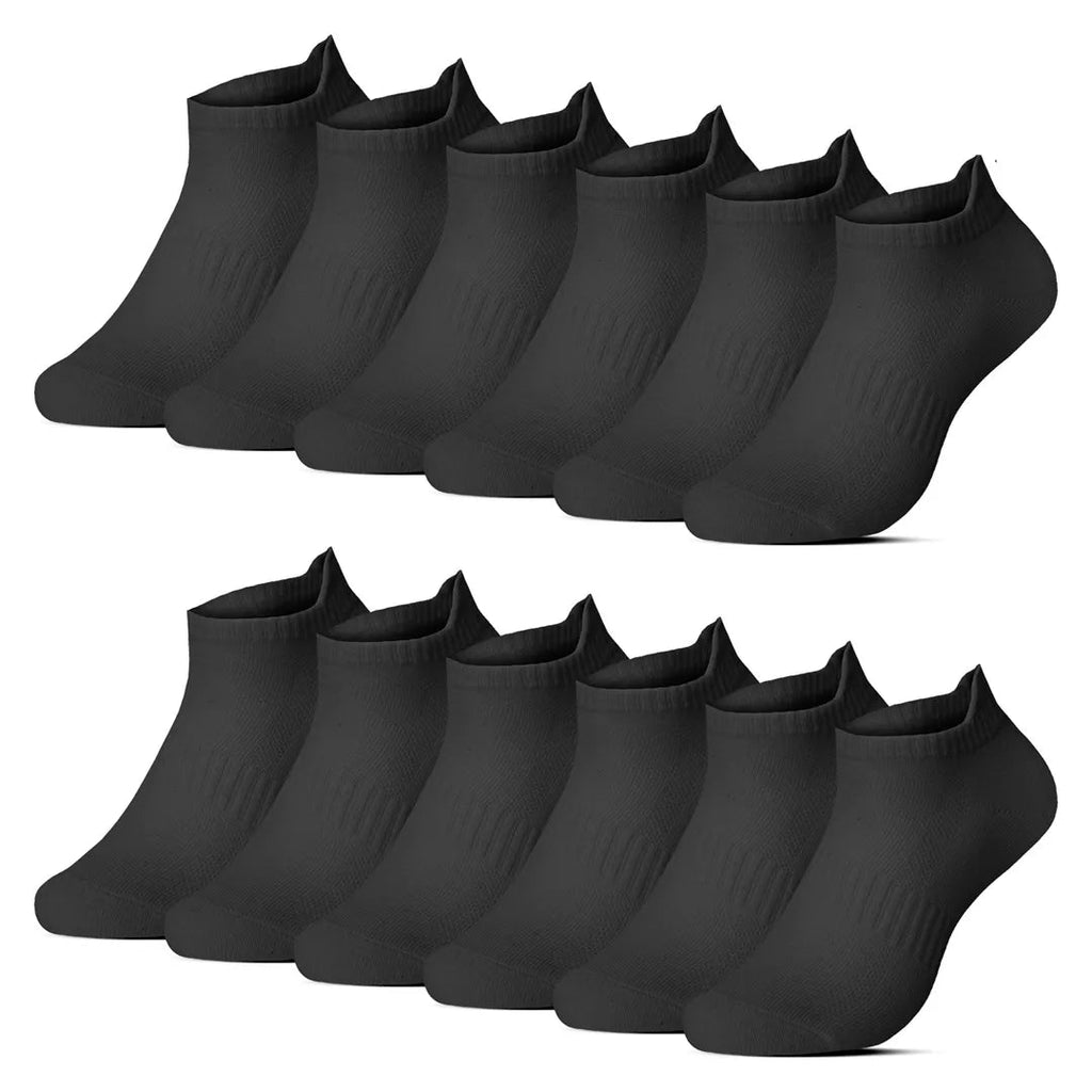 12-pack svarta sneakerstrumpor BENYSØN® i premiumbomull med sömlös tå och hälflik