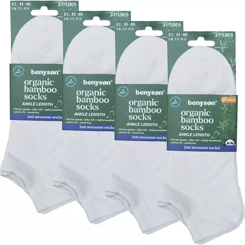 Benyson 12-pack vita bambustrumpor med produktförpackning i flerpack.