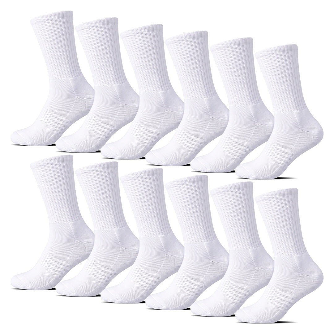 12-pack vita sportstrumpor i bomull med frottésula