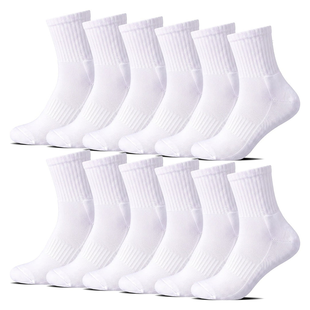 12-pack vita medelhöga strumpor i bomull med frottésula