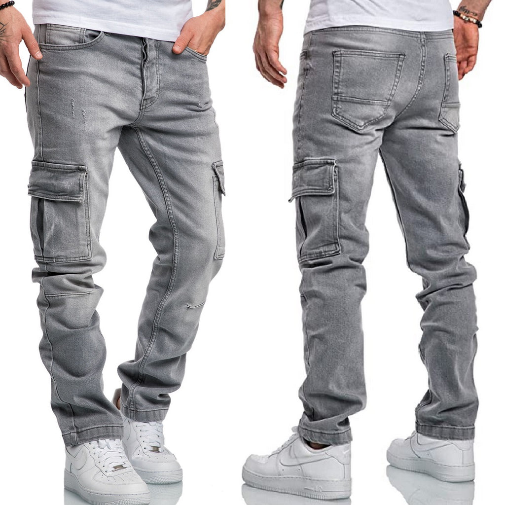 Jeans Herr - Ljusgråa herrjeans med cargofickor på bägge benen - härlig stretch