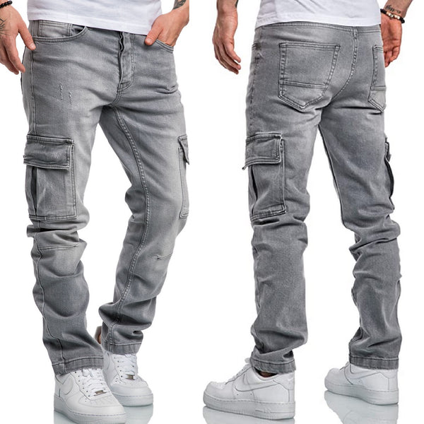 Jeans Herr - Ljusgråa herrjeans med cargofickor på bägge benen - härlig stretch