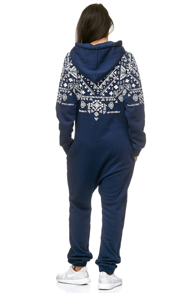 Onesies Dam - Vintage mörkblå jumpsuit - bakifrån