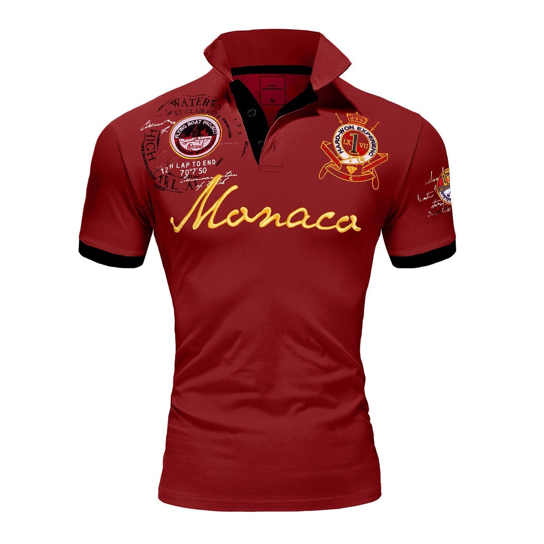 Pikétröja Herr - Printed vinröd piké Monaco