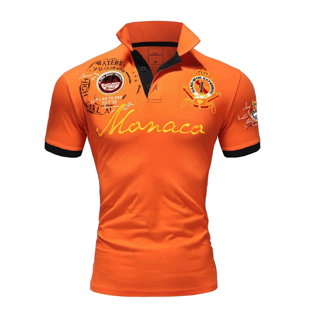 Pikétröja Herr - Printed orange piké Monaco