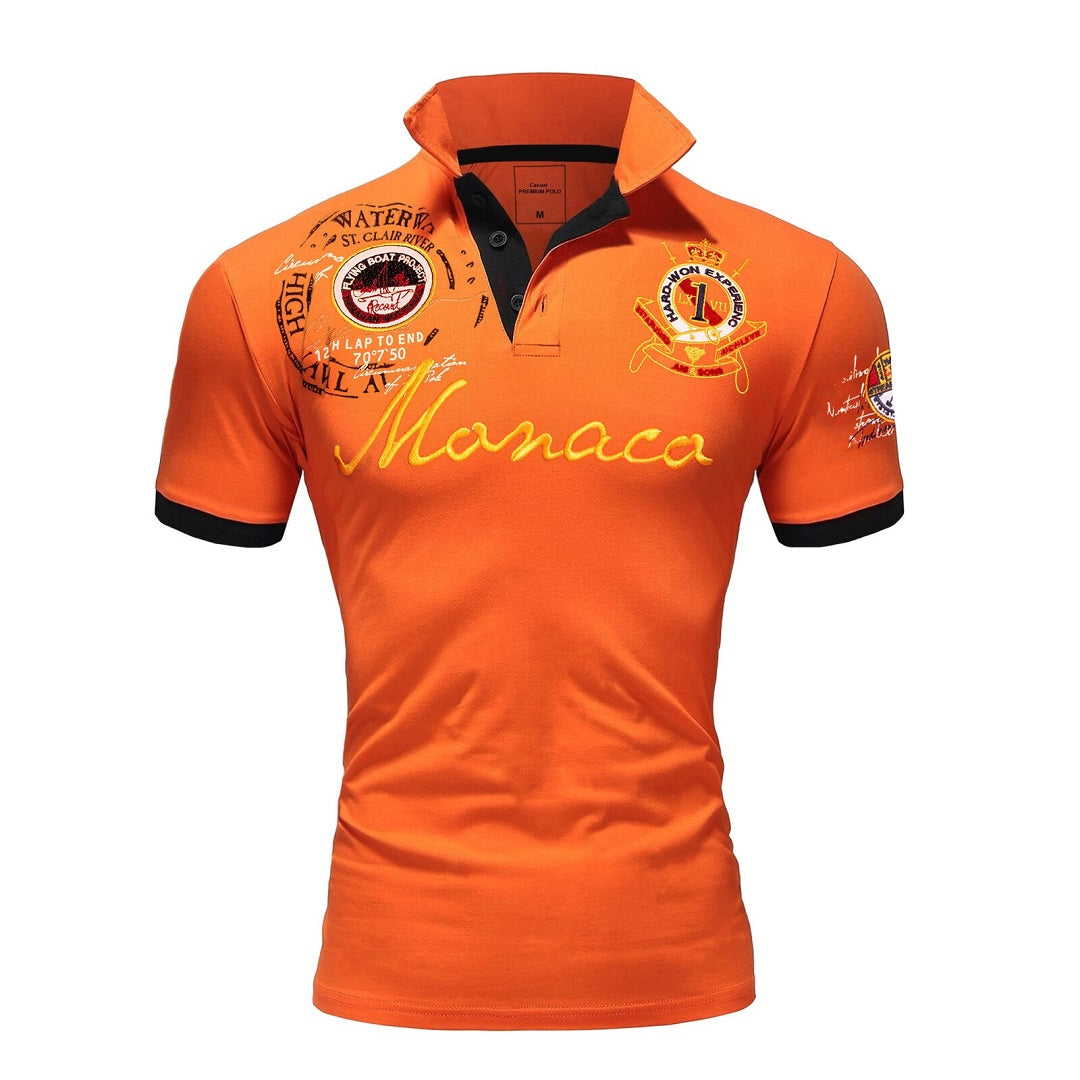 Pikétröja Herr - Printed orange piké Monaco