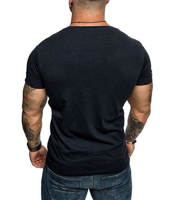 Marinblå V-neck T-shirt med bröstficka