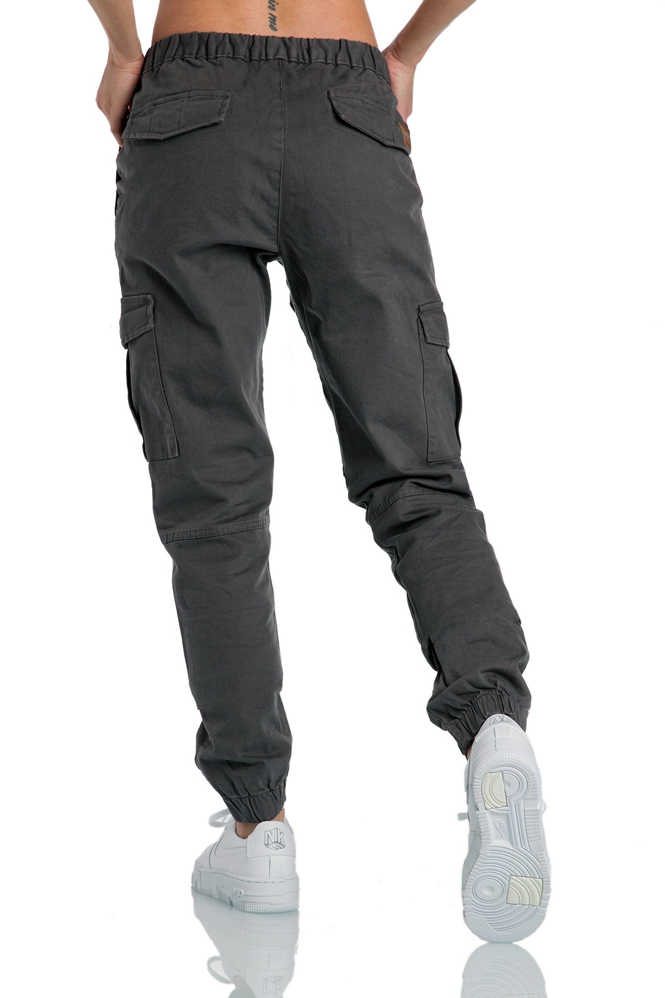 Chino joggers med benfickor - Antrazitgrå