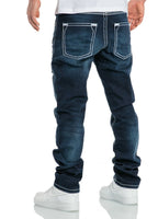 Mörkblå Jeans Herr regular fit tjocka sömmar