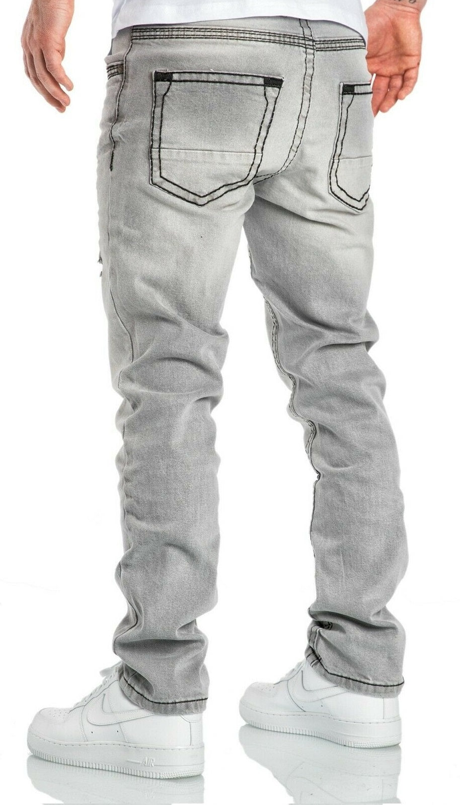 Ljusgrå Jeans herr regular fit tjocka sömmar