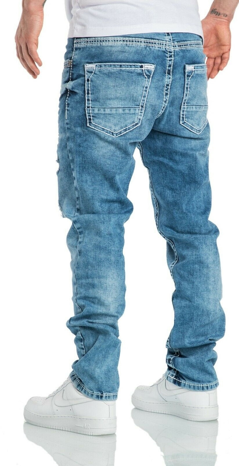 Ljusblå Jeans herr Destroyed regular fit