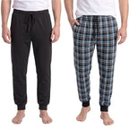 2-pack pyjamasbyxor herr i 100% bomull från Gaubert med ett par svarta och ett par blå- och grårutiga sovbyxor