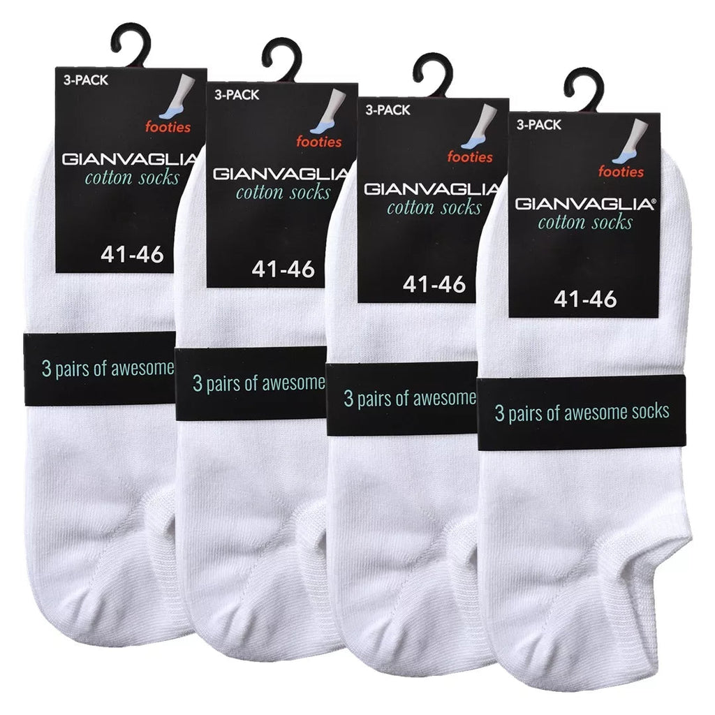 GIANVAGLIA® vita sneakerstrumpor i 12-pack med låg passform och hög bomullshalt
