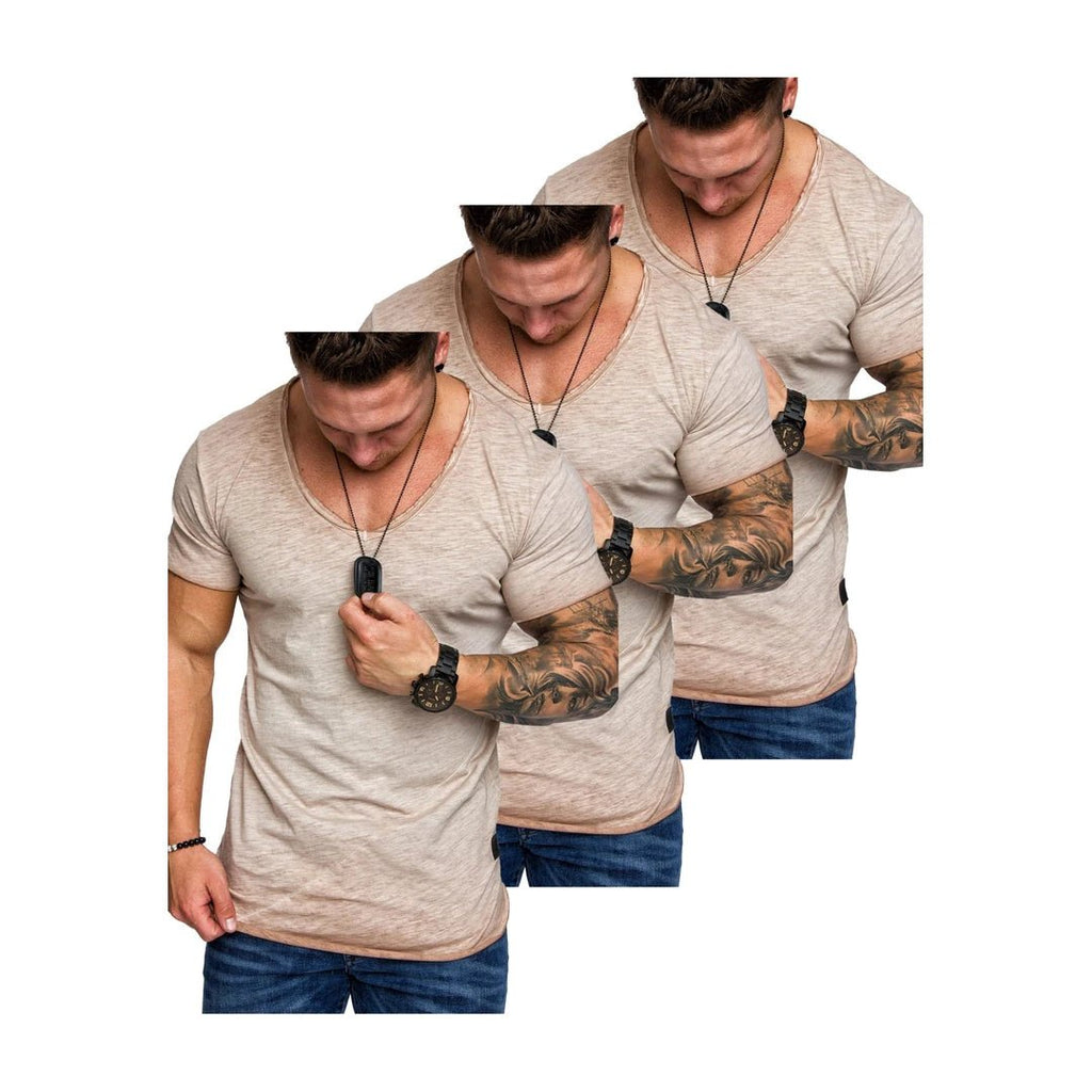 3-pack t-shirts herr beige framifrån