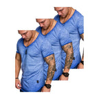 3-pack blåa vringade t-shirts herr framifrån