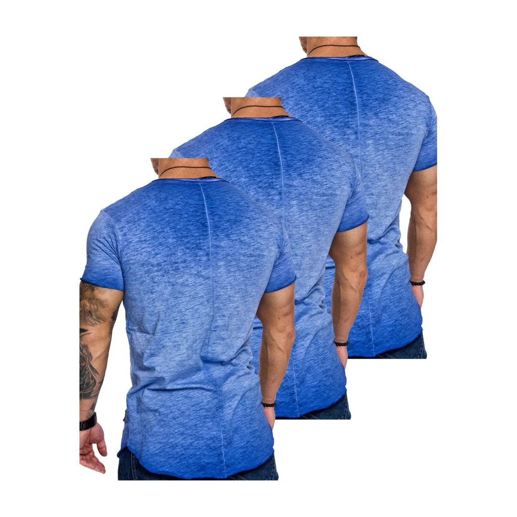 3-pack blåa vringade t-shirts herr modell bakifrån