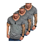 3-pack gråa T-shirts herr v-ringade framifrån
