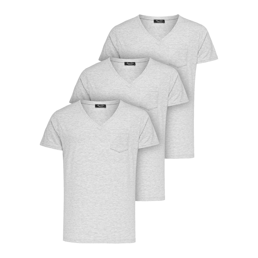 3-pack ljusgråa t-shirts för herr med bröstficka