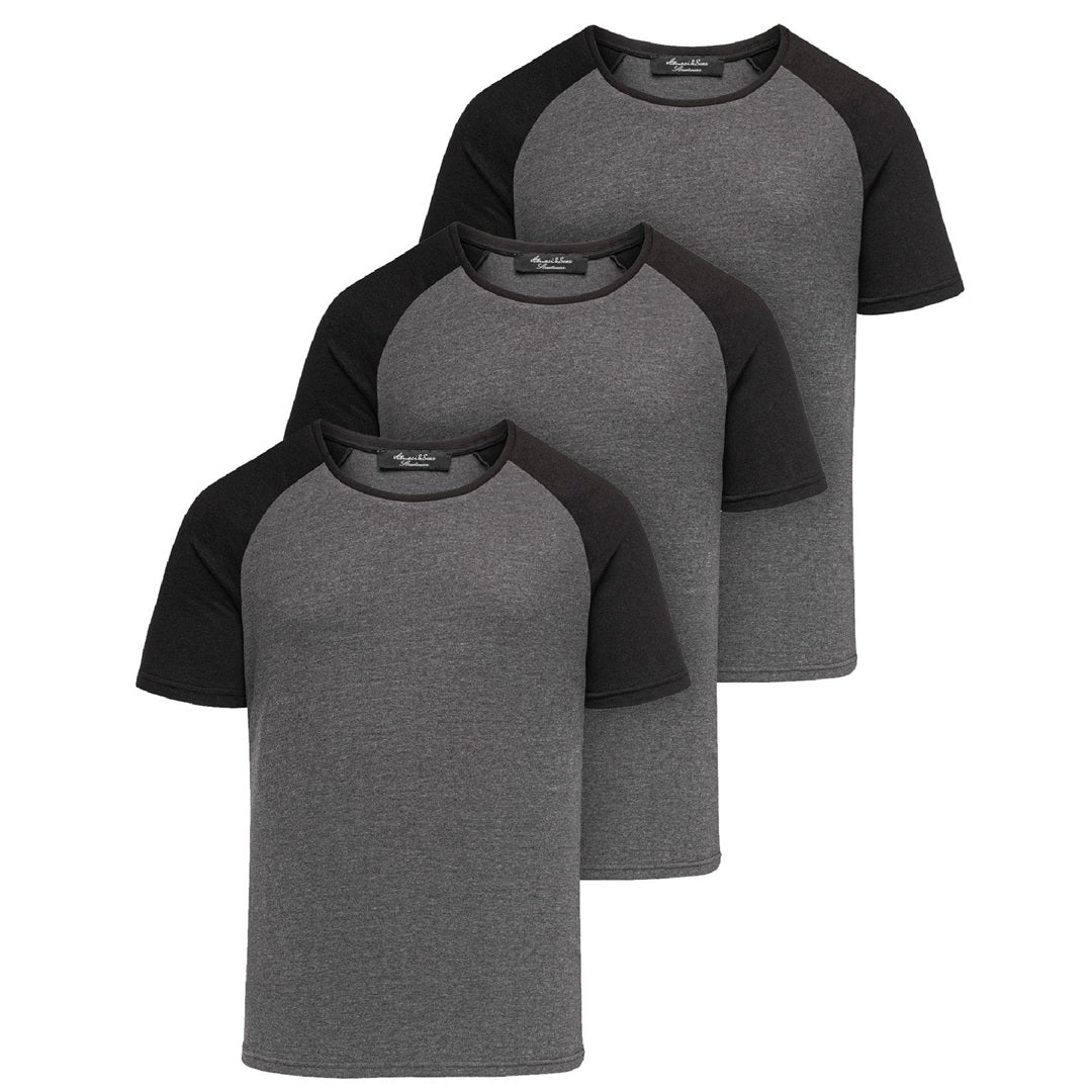 3-pack billiga t-shirts med raglan ärmar front