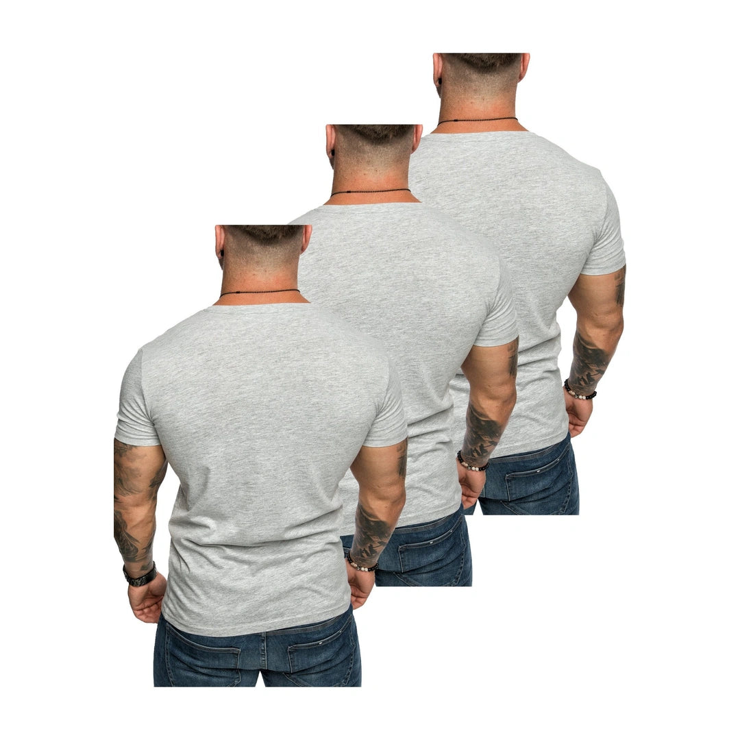 3-pack ljusgråa t-shirts för herr med bröstficka bakifrån