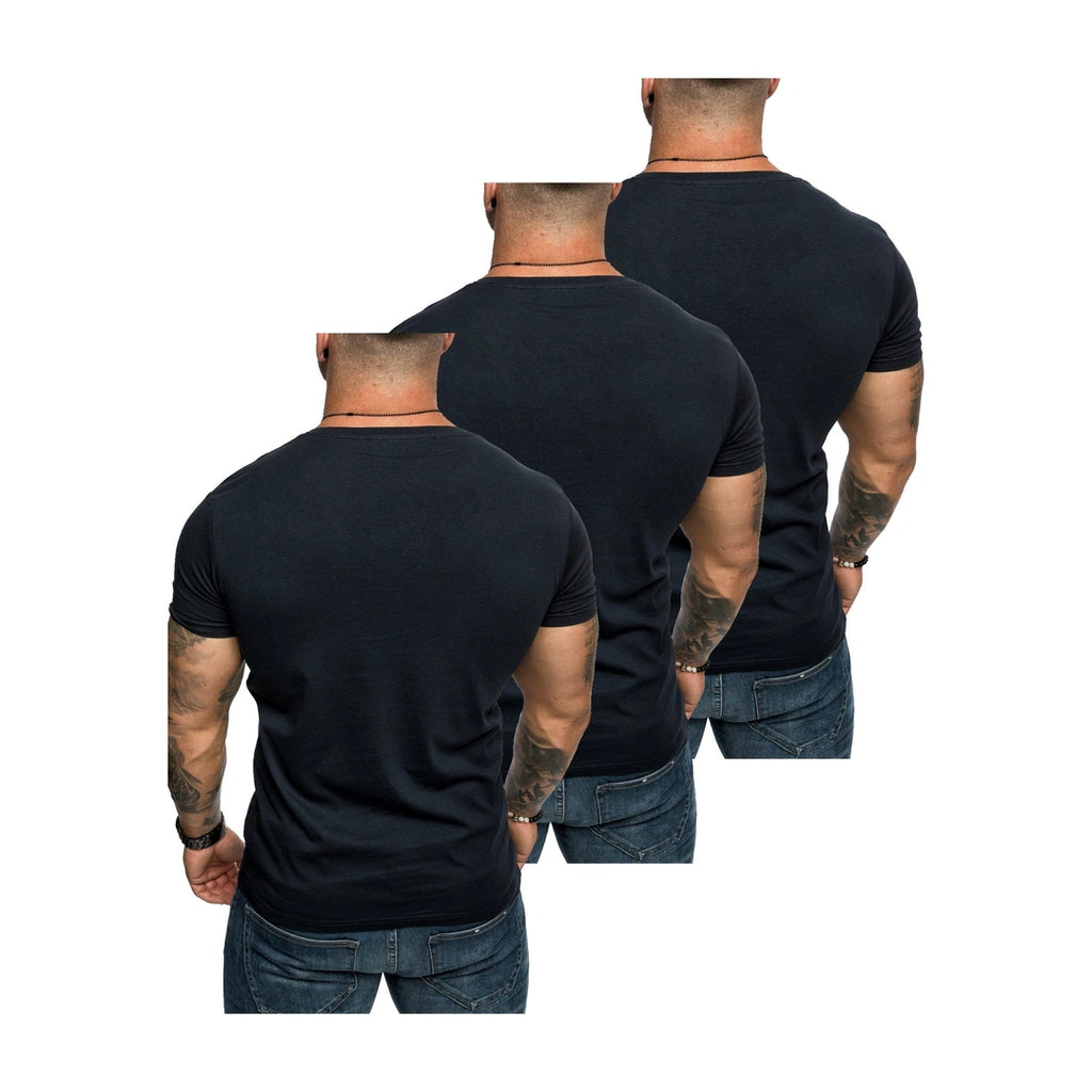 3-pack mörkblåa t-shirts från Amaci & Sons med bröstficka bakifrån